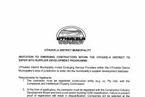Ivitation to emerging contractors with the uThukela District to enter into Supplier Development Programme.pdf
